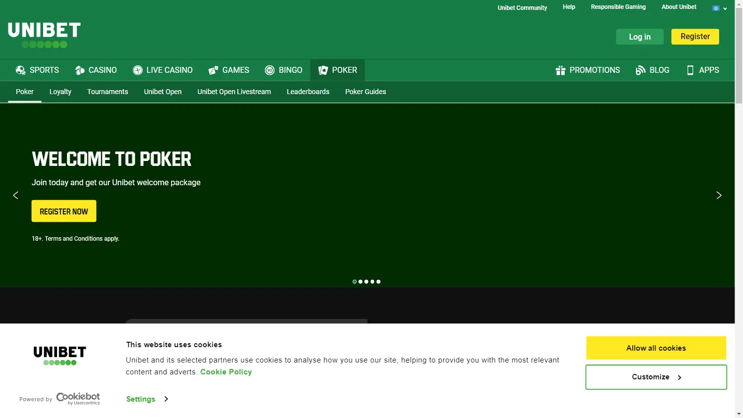 Unibet Casino desktop home interface